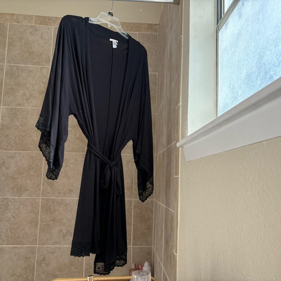 Eberjey Black Kimono Robe, Size Large - Picture 2 of 4
